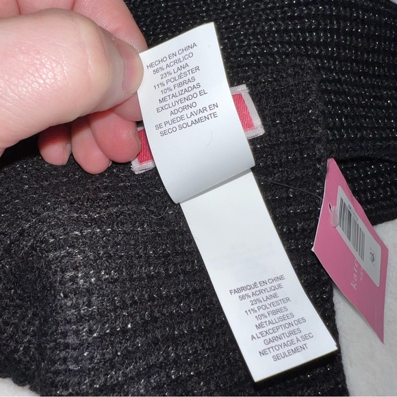 Kate Spade Black Wool Metallic Blend Velvet Bow Scarf New With Tag - Picture 7 of 10